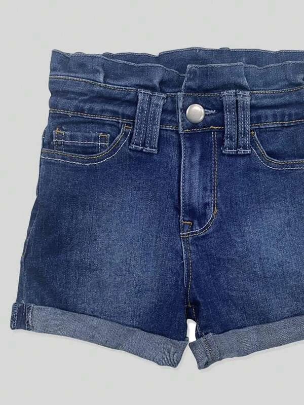 Toddler Girls Solid Roll Up Hem Denim Shorts