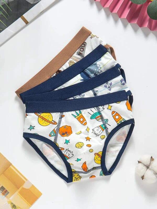 Toddler Boys 4pcs Letter & Cartoon Graphic Topstitching Contrast Binding Brief