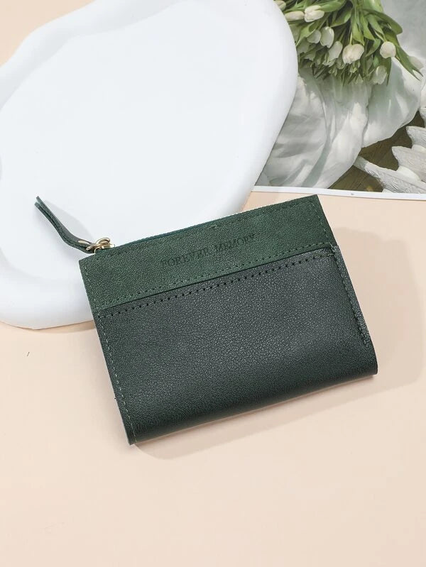 Letter Detail Small Wallet PU Black For Daily Life Coin Pocket Small Purse ID Window Zipper Women Wallet