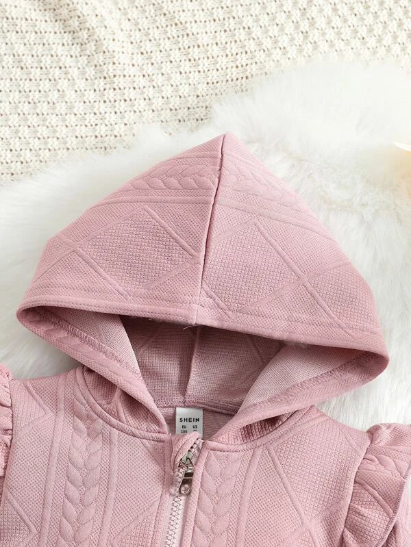 SHEIN Kids EVRYDAY Toddler Girls Ruffle Trim Zip Up Hooded Jacket