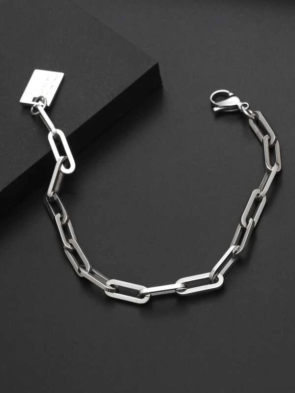 Men Slogan Graphic Rectangle Charm Bracelet