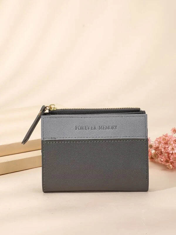 Letter Detail Small Wallet PU Black For Daily Life Coin Pocket Small Purse ID Window Zipper Women Wallet