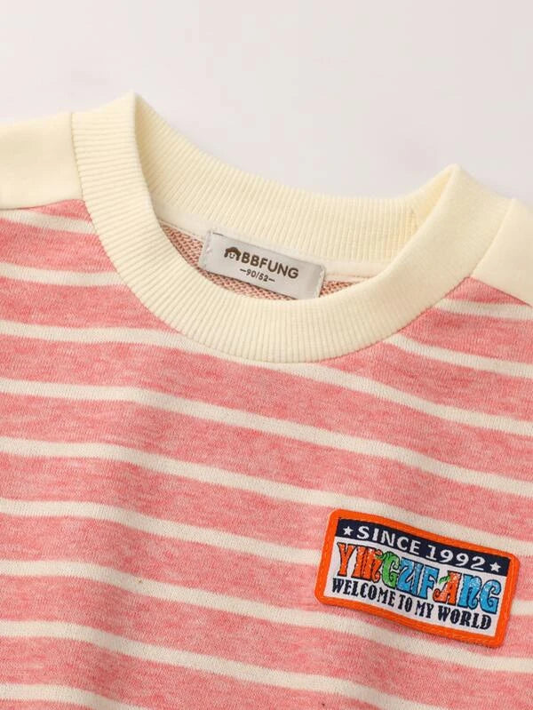 YINGZIFANG Toddler Boys Striped & Letter Graphic Contrast Side Seam Sweatshirt