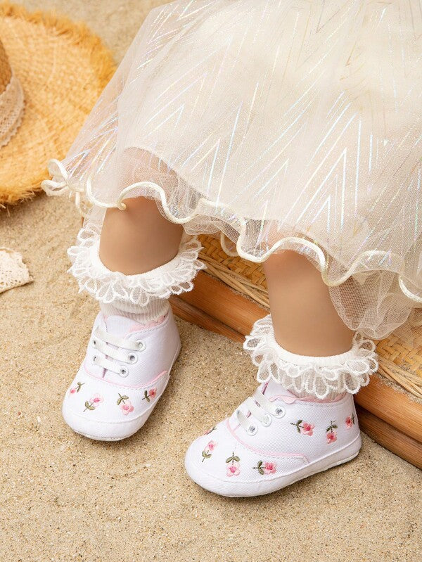 Baby Girls Flower Embroidery Breathable Sneakers