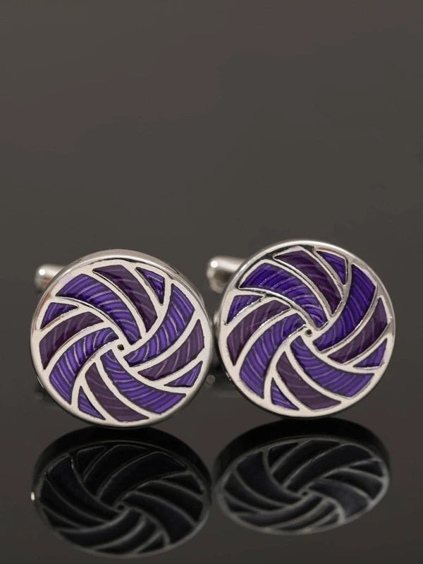 1pair Fashion Zinc Alloy Geometric Detail Round Decor Cufflinks For Men For Daily Decoration, For Jewelry Gift And Party