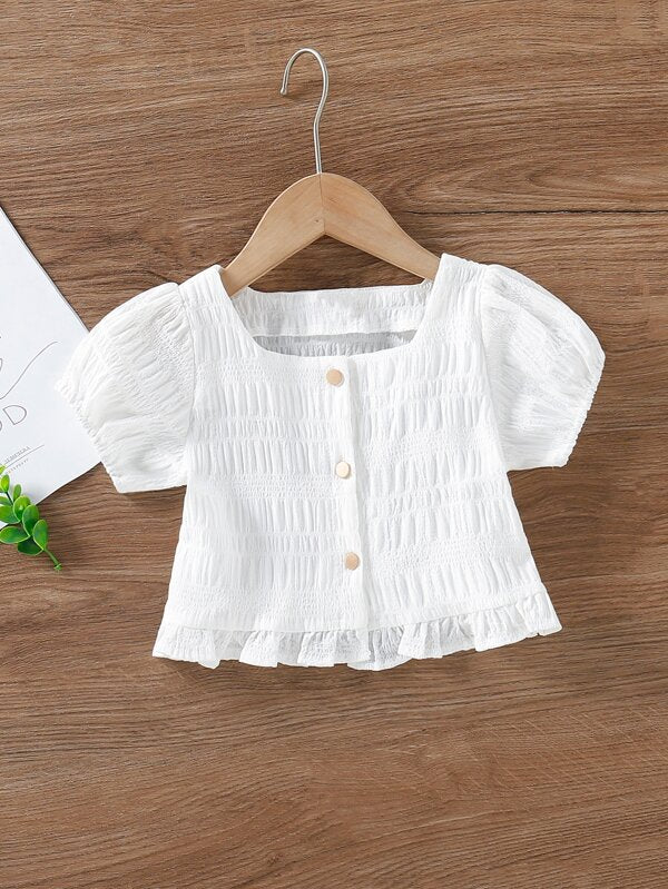 SHEIN Kids EVRYDAY Toddler Girls Button Front Ruffle Hem Blouse