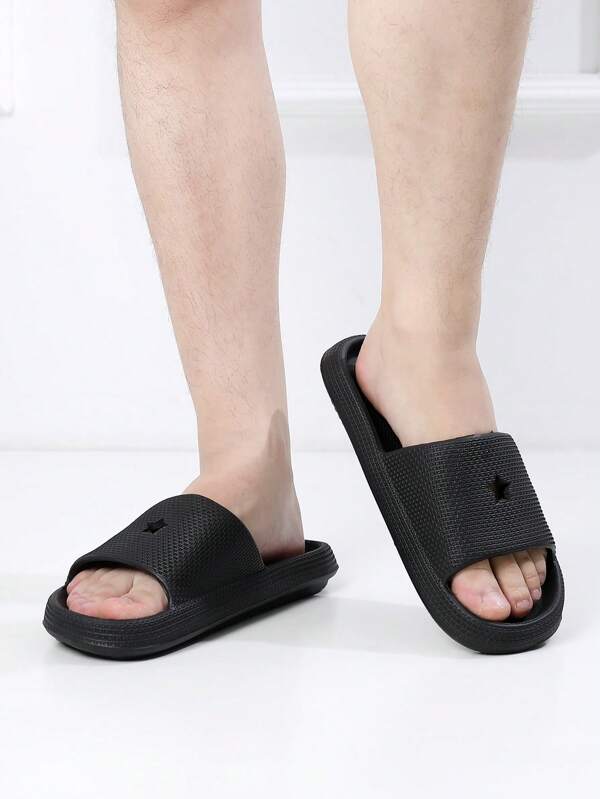 Men Minimalist Single Band Slides, Black Outdoor Plastic Slides