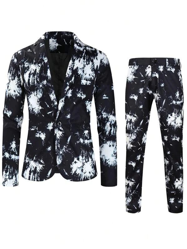 Men Tie Dye Single Button Blazer & Suit Pants