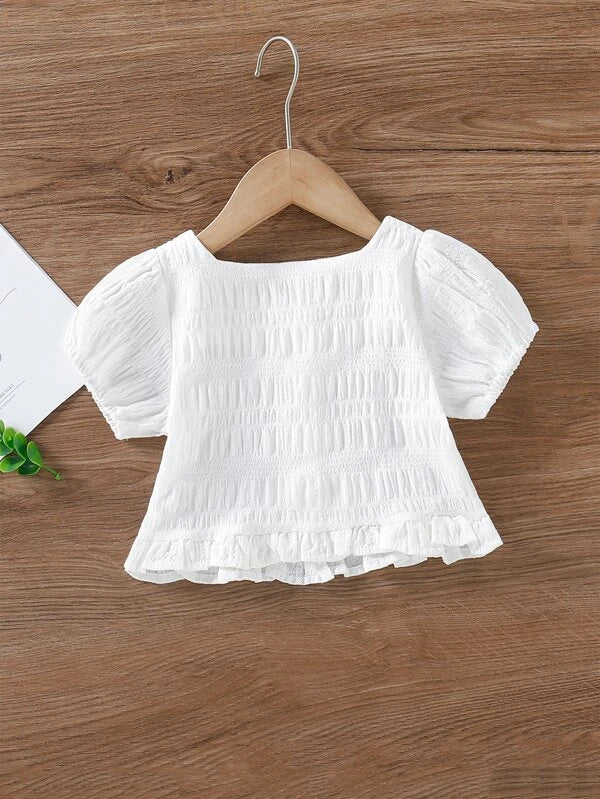 SHEIN Kids EVRYDAY Toddler Girls Button Front Ruffle Hem Blouse