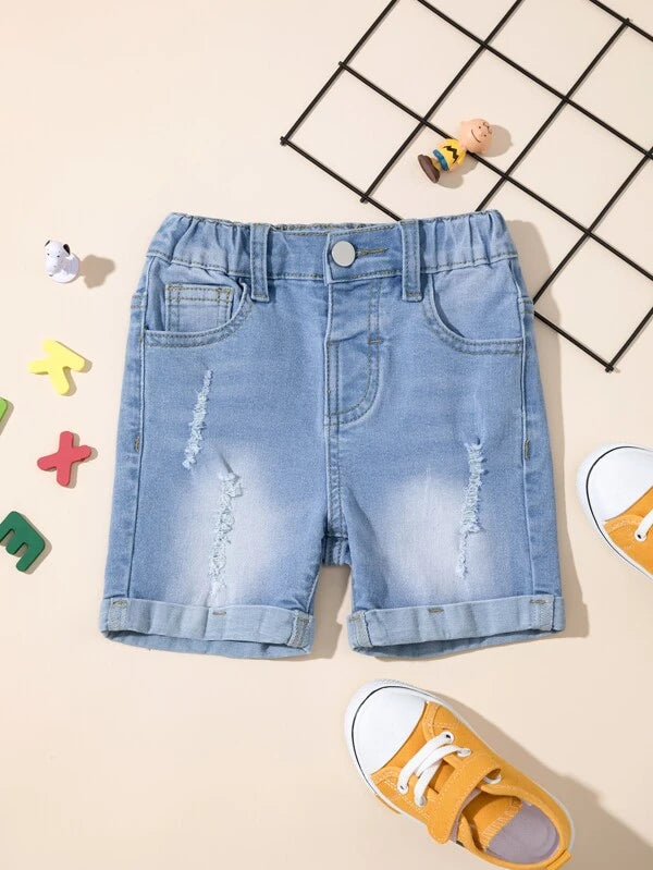 Toddler Boys Ripped Roll Hem Denim Shorts