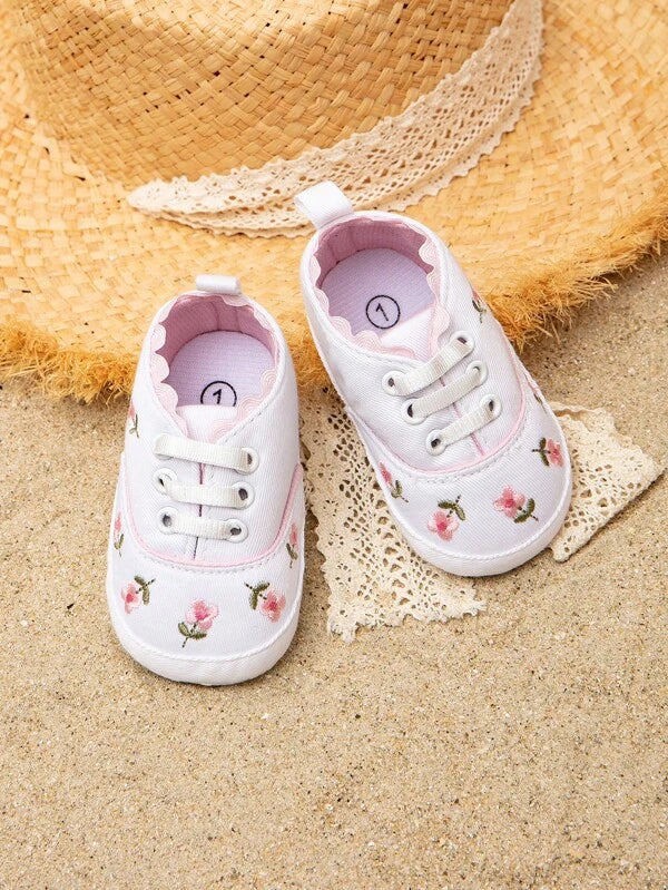 Baby Girls Flower Embroidery Breathable Sneakers