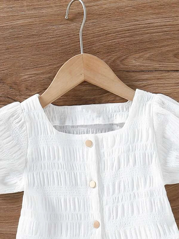 SHEIN Kids EVRYDAY Toddler Girls Button Front Ruffle Hem Blouse