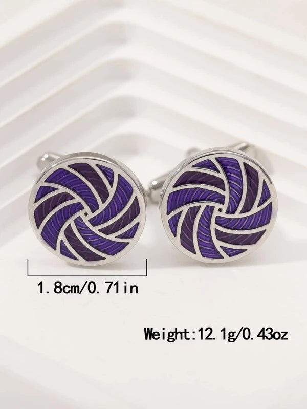 1pair Fashion Zinc Alloy Geometric Detail Round Decor Cufflinks For Men For Daily Decoration, For Jewelry Gift And Party