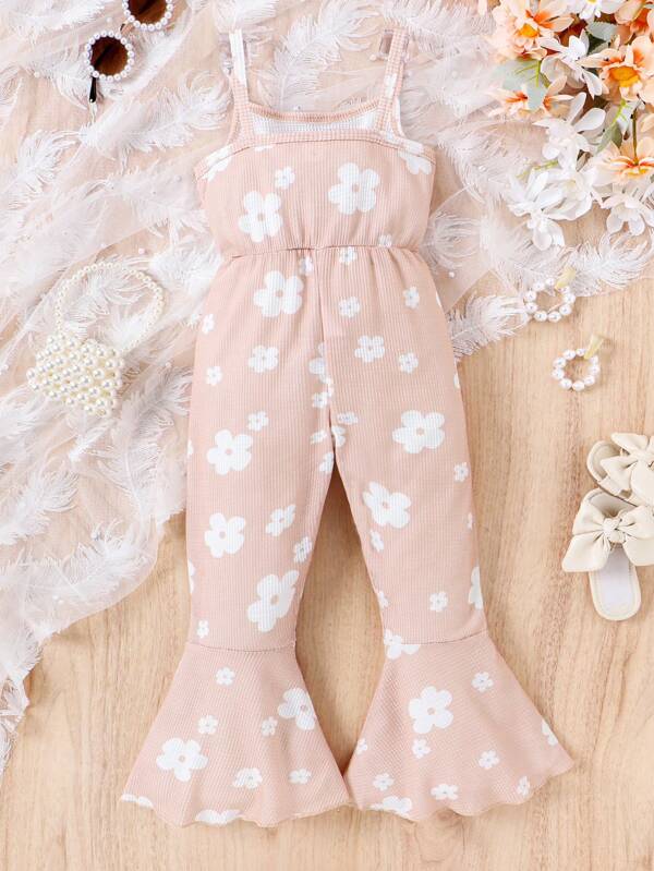 Toddler Girls Floral Print Flare Leg Cami Jumpsuit
