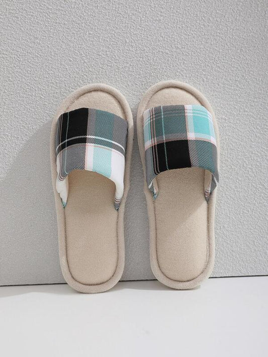 Men Plaid Pattern Slippers, Fashion Polyester Bedroom Slippers