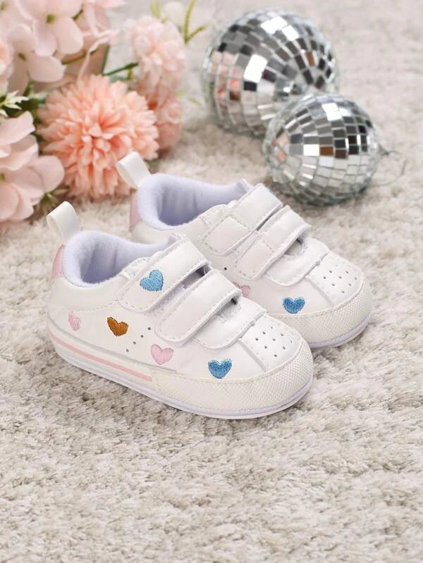 Baby Heart Embroidery Hook-and-loop Fastener Strap Sneakers