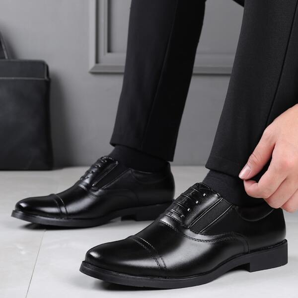 Men's Patchwork Low-cut Slip-on Oxford Shoes With Pu Leather, Concise Formal Shoes For Work