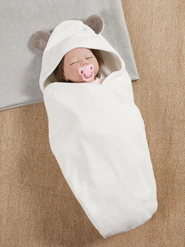 1pc Baby Cartoon Ear Decor Plush Swaddling Blanket