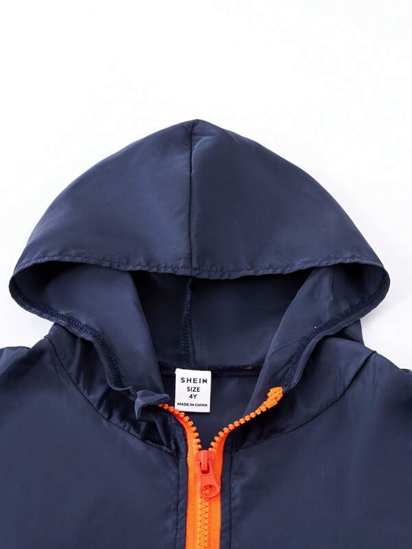 Young Boy Colorblock Half Zip Kangaroo Pocket Hooded Jacket