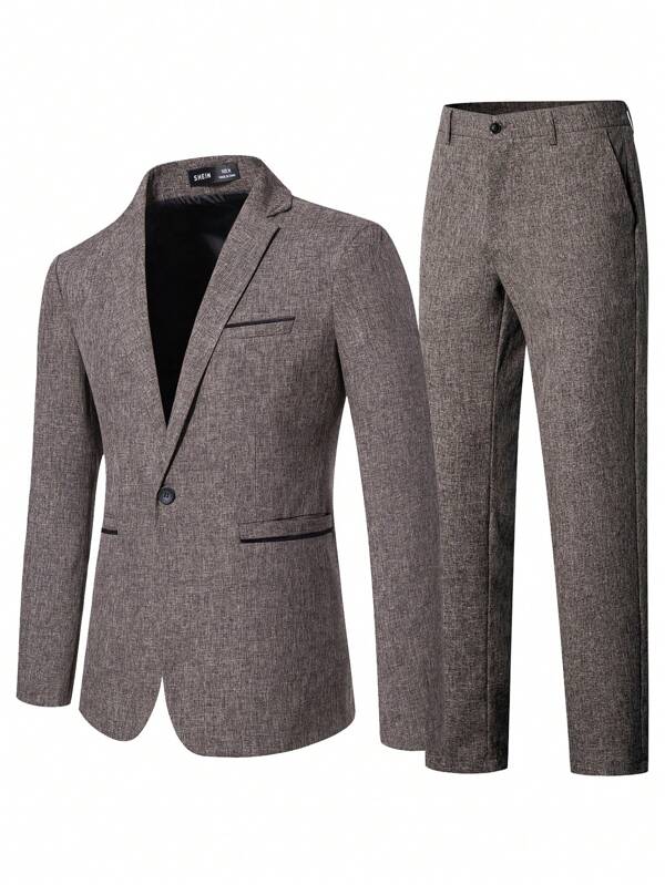 Men Single Button Blazer & Pants