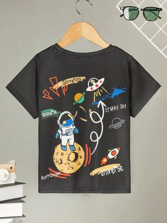 SHEIN Toddler Boys Astronaut & Planet Print Tee