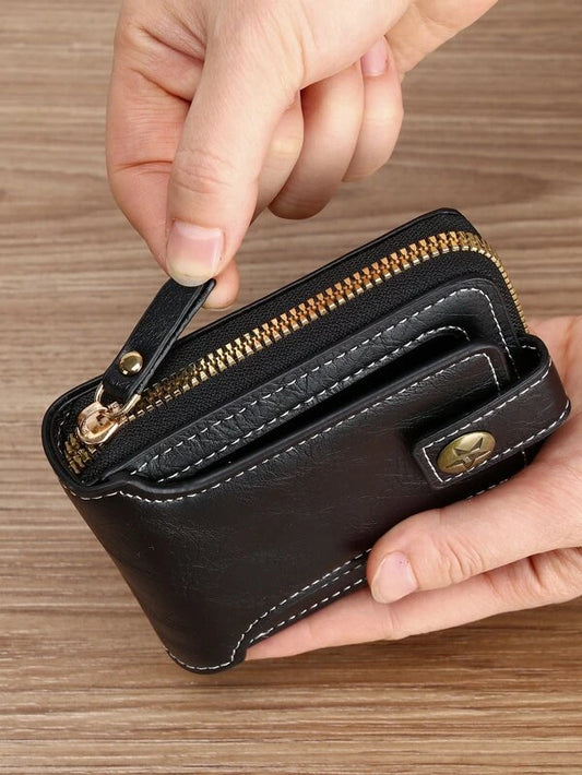 Men Stitch Detail Small Wallet Credit Card Small Purse Bifold Small Pouch Men Wallet