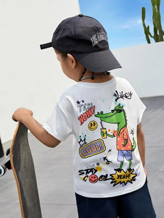 SHEIN Toddler Boys Cartoon & Letter Graphic Tee