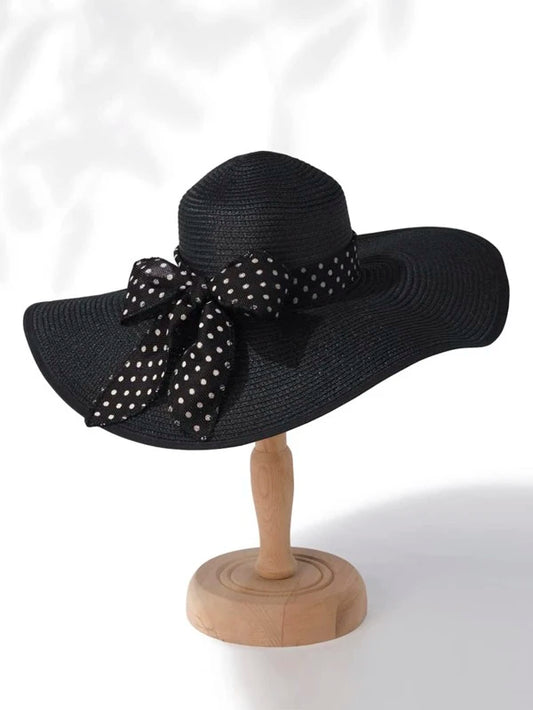 Polka Dot Bow Decor Straw Hat
