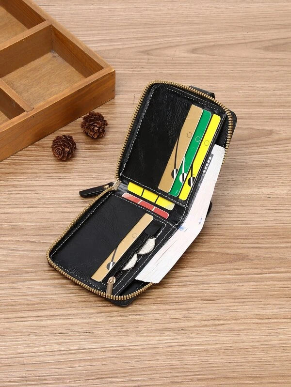 Men Stitch Detail Small Wallet Credit Card Small Purse Bifold Small Pouch Men Wallet