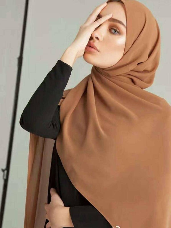 Women Solid Casual Pull-On-Style Hijab For Daily Life