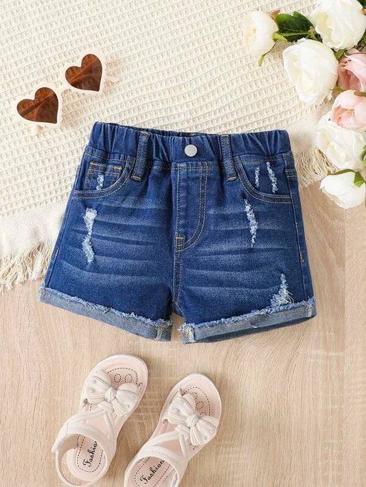 Toddler Girls Ripped Roll Up Hem Denim Shorts