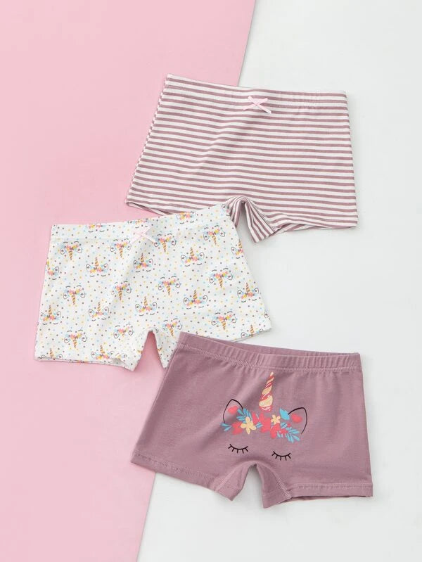 Toddler Girls 3pcs Striped & Cartoon Graphic Shortie Brief