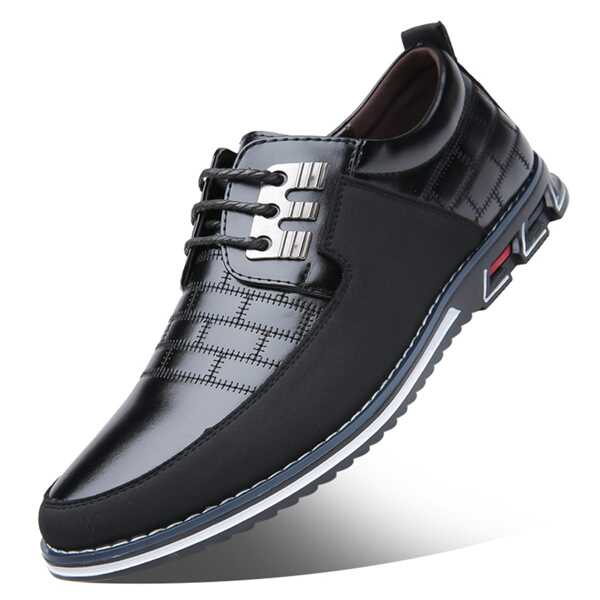 Men's Casual Pu Leather Lace-up Shoes With Soft Bottom And Rubber Anti-slip Sole, Fashionable For Any Occasion, Plus Size Available