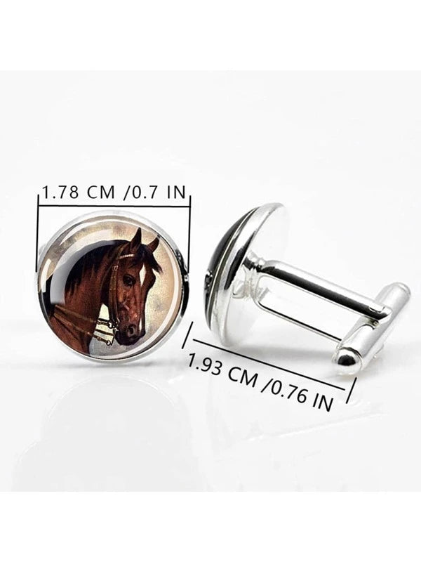 1Pair Fashion Zinc Alloy Horse Pattern Round Design Cufflinks For Men For Gift Zinc Alloy Fashion Punk For A Stylish Look