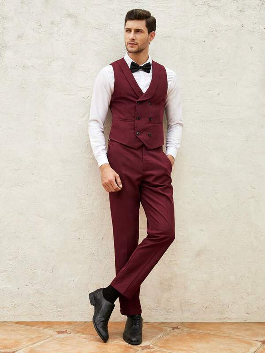 SHEIN Men 1pc Double Breasted Waistcoat & 1pc Suit Pants Set