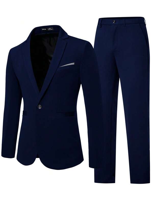 Men Single Button Blazer & Suit Pants