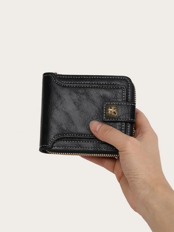 Men Stitch Detail Small Wallet Credit Card Small Purse Bifold Small Pouch Men Wallet