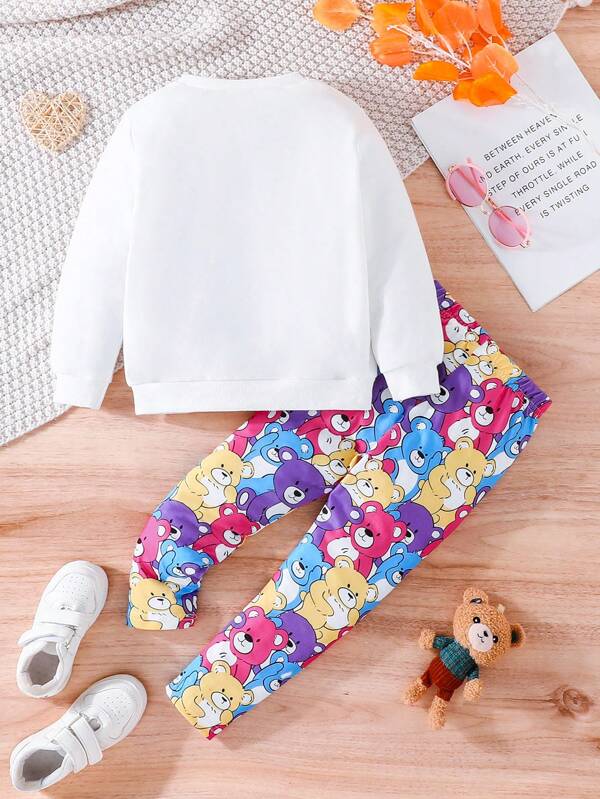 Young Girl Bear Print Sweatshirt & Leggings