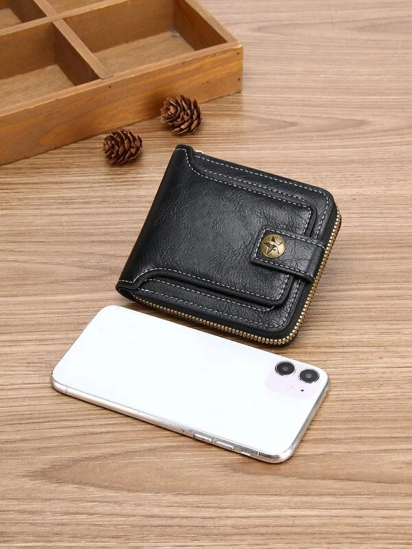 Men Stitch Detail Small Wallet Credit Card Small Purse Bifold Small Pouch Men Wallet