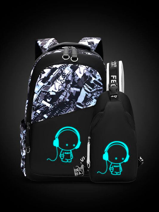 Men Letter & Figure Graphic Travel Backpack With Sling Bag