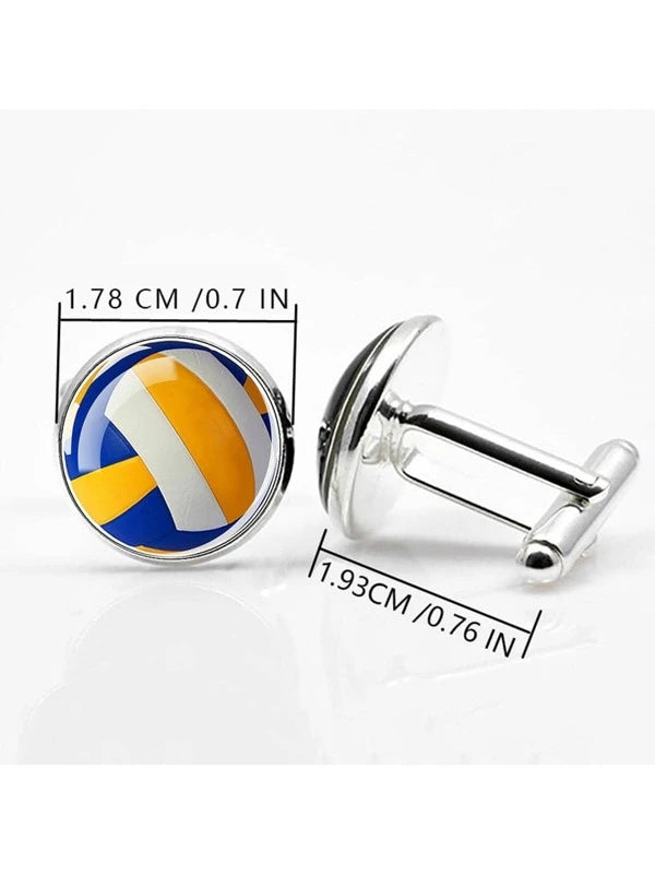 1pair Fashion Zinc Alloy Volleyball Pattern Round Design Cufflinks For Men For Gift