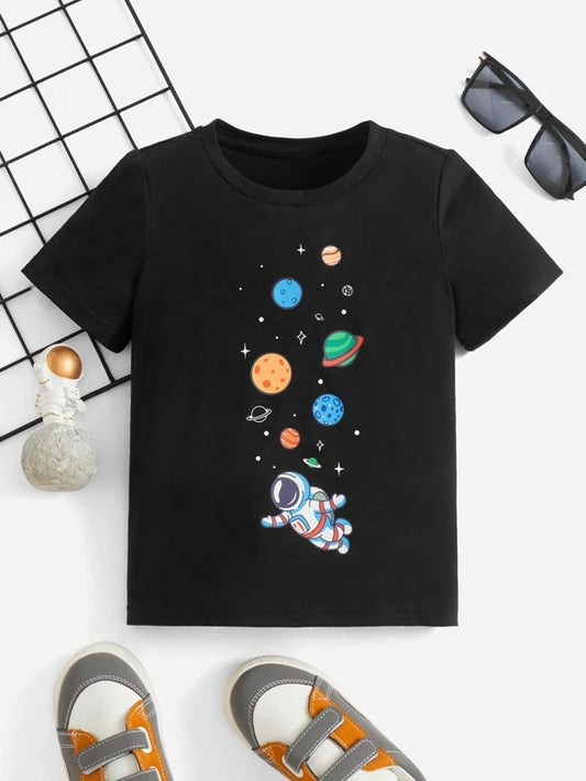 SHEIN Toddler Boys Planet & Spaceman Print Tee