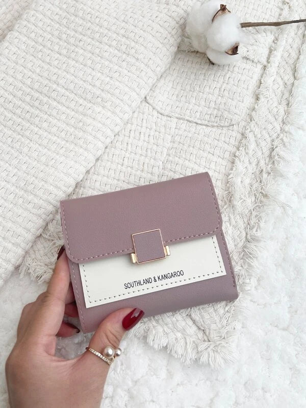 Letter Graphic Two Tone Flap Small Wallet Pocket Wallet Small Purse ID Window Bifold Women Wallet