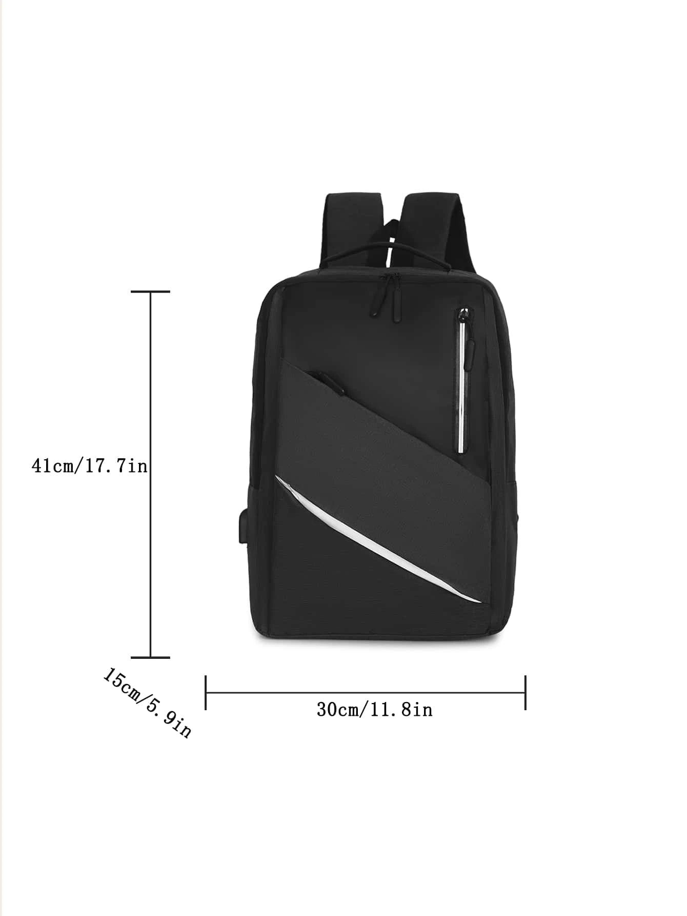 Men Zipper Front USB Charging Port Laptop Backpack