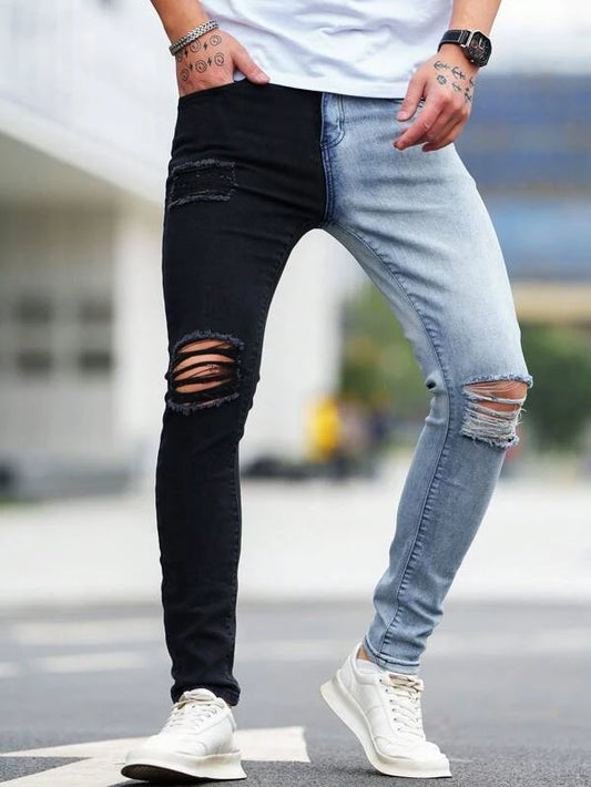 Manfinity LEGND Men Cotton Two Tone Ripped Skinny Jeans