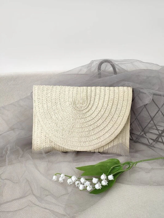 Medium Straw Bag Flap Solid Color For Vacation