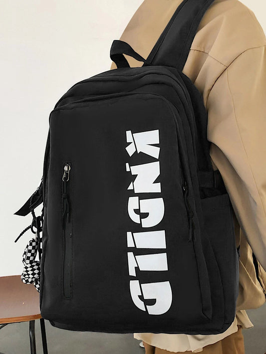 Men Letter Graphic Casual Daypack With Cartoon Charm