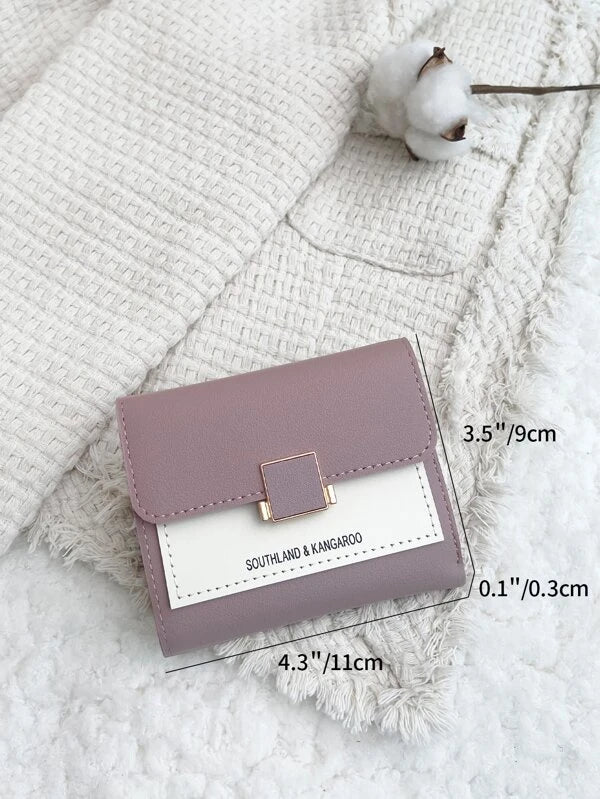 Letter Graphic Two Tone Flap Small Wallet Pocket Wallet Small Purse ID Window Bifold Women Wallet