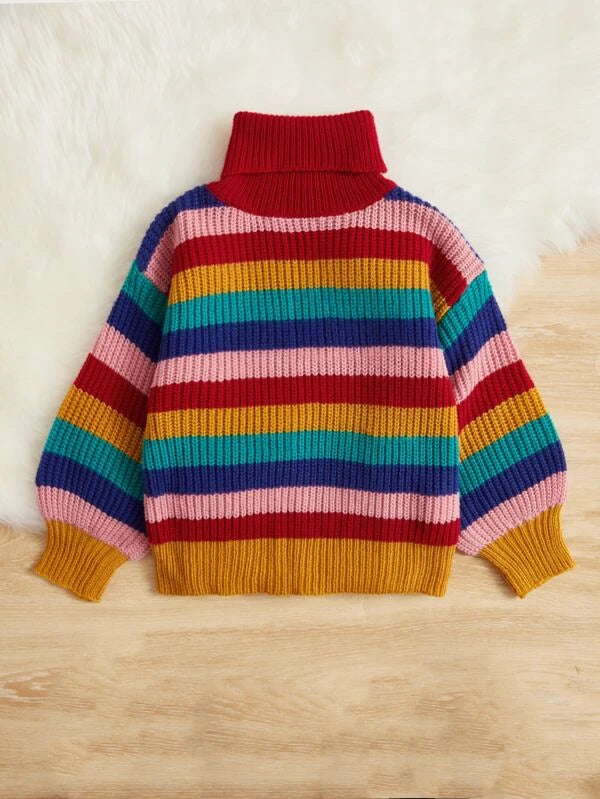 SHEIN Kids EVRYDAY Toddler Girls Colorblock Stripe Turtleneck Sweater