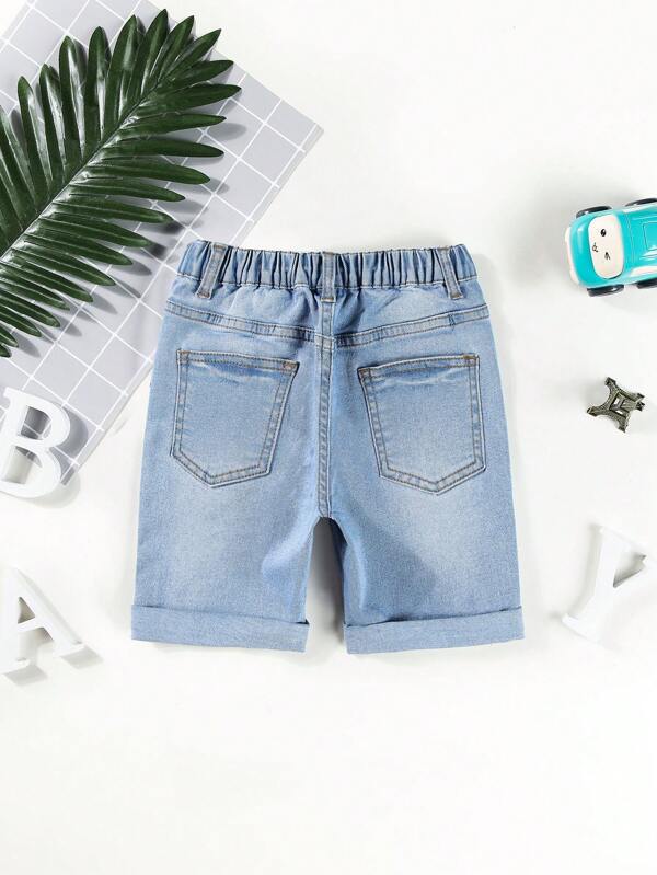 Young Boy Slant Pocket Roll Hem Denim Shorts